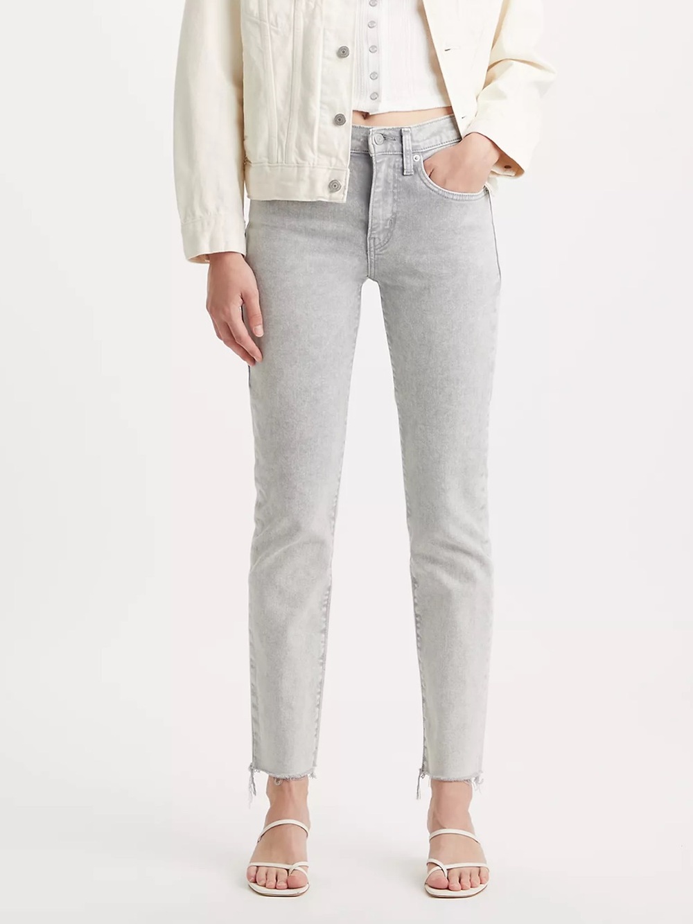 Levi’s 724 High Rise Straight Leg Jeans Raw Hem Ankle Grey Size 27/28